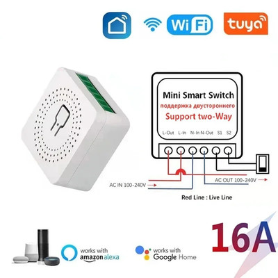 16A Tuya Wifi Smart Switch 2-Way Control Mini Smart Breaker Timer Relay Work wit