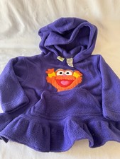 VTG Sesame Street Zoe Fleece Hoodie Sweatshirt Embroidered Purple Age 12M