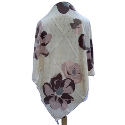 Y1# Nina Ricci Floral Scarf Pink Beige Bow Print Vintage Paris Soft Elegant