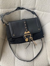 RIVER ISLAND CROSSBODY BAG BLACK FAUX LEATHER GOLD RI KEY CHARM TASSEL SIDE