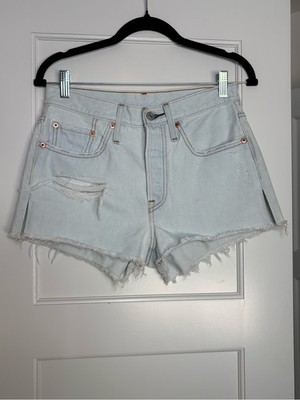 Levi's 501 Light Wash Distressed Denim Shorts (28)