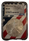 2006 $1 AMERICAN SILVER EAGLE NGC MS69 USA FLAG CORE HOLDER
