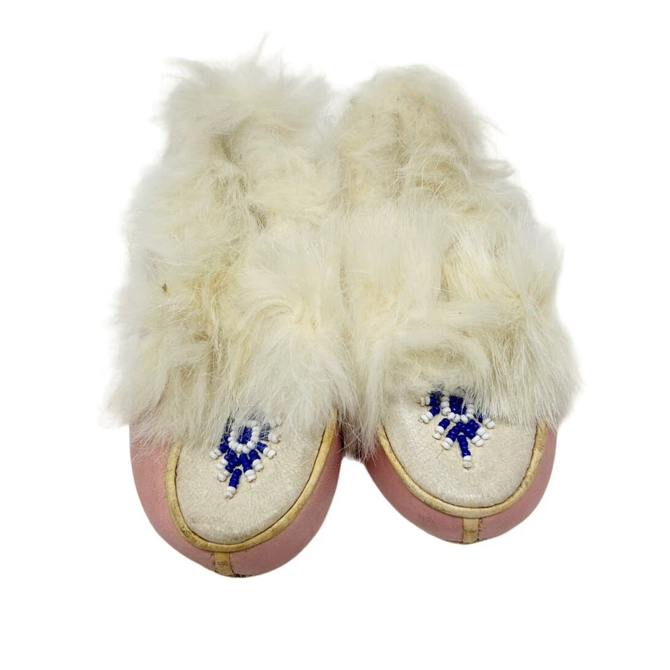 Zapatos vintage de cuero y piel rosa para bebé niña años 40/50 Foto 2 de 4