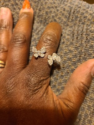 LeVin 14k white gold butterfly with diamonds and it's slightly adjustable ring