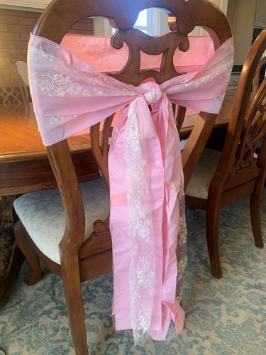 6 Pink Chair Sash Sets of (2 pink Panels With 2 Lace Panels) Overlay Pre-tied