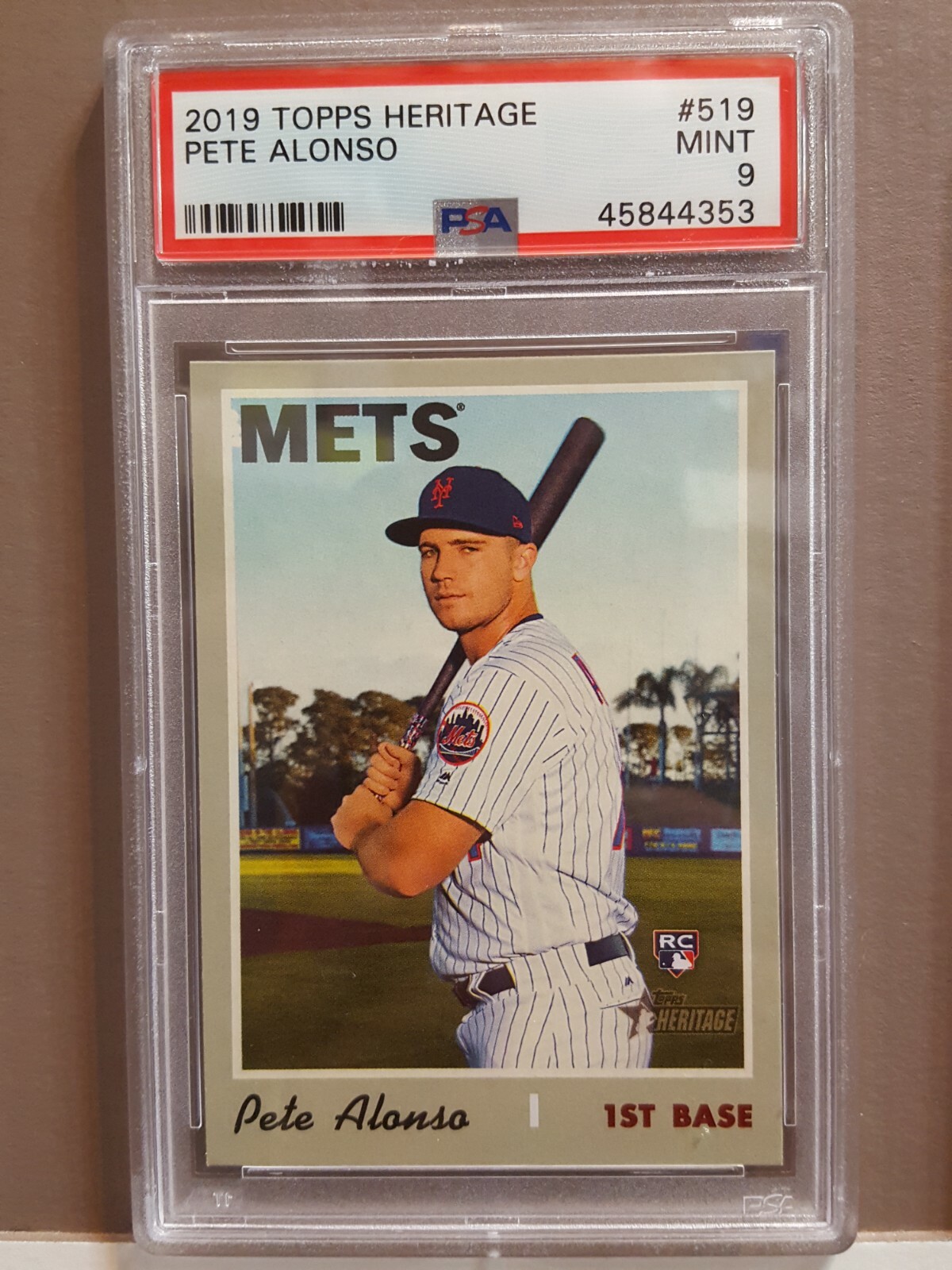 Pete Alonso 2019 Topps Heritage Rookie RC card # 519 PSA Mint 9 New York Mets