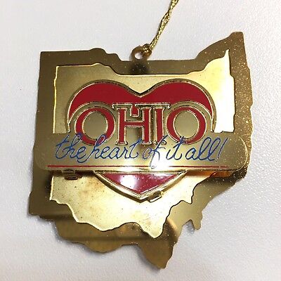 Ohio The Heart of It All! 3D Christmas Tree Ornament State Goldtone New NOS | eBay