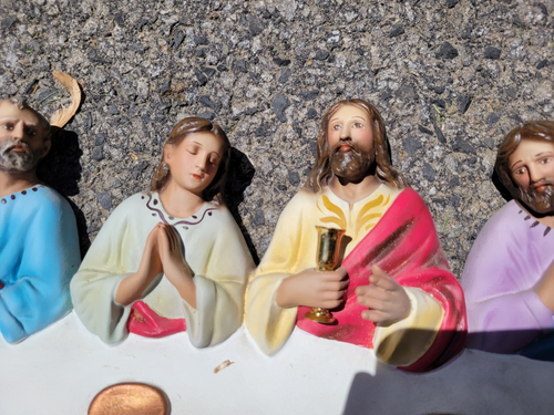 Vintage 3-D LARGE Jesus The Last Supper Statue Wall Plaque / Standing Figurine - Picture 14 of 23