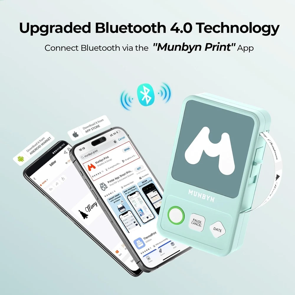 Bluetooth Label Maker Machine with Tape Print Date One Click Portable  