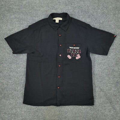 Island Republic Button Shirt Men Medium Black Poker Check And Raise Embroidered