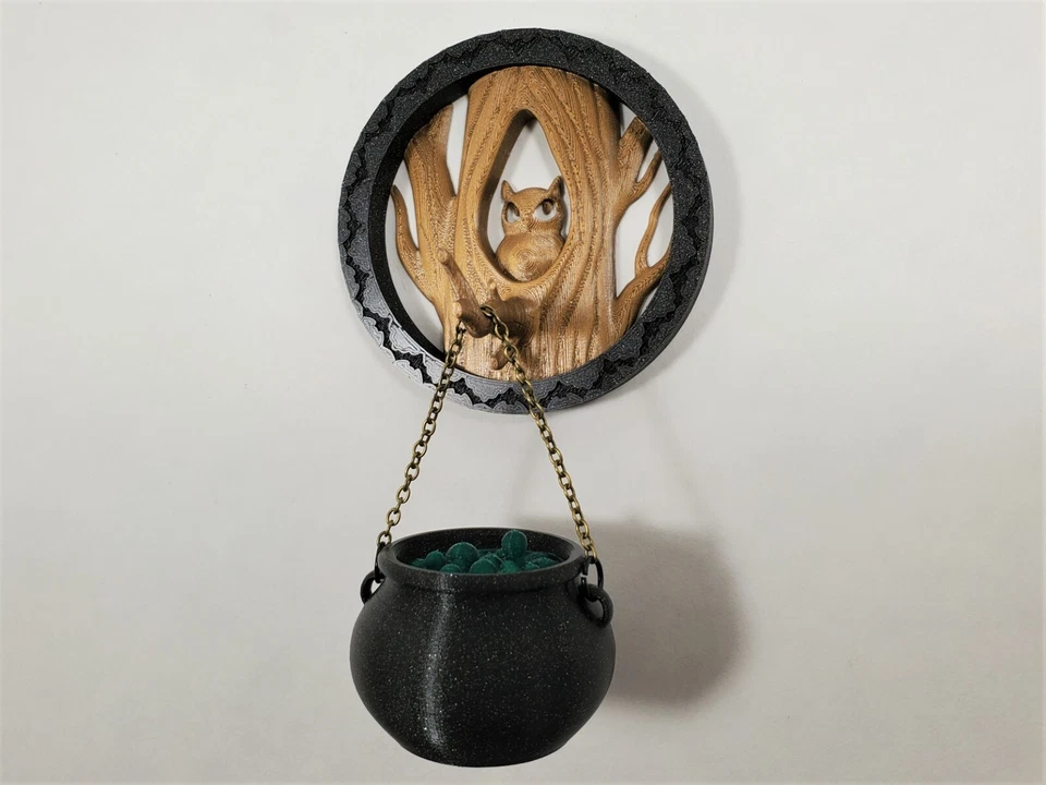 Ímã de árvore de caldeirão e coruja de bruxa - Geladeira assustadora e fofa de Halloween - Imagem 3 de 4