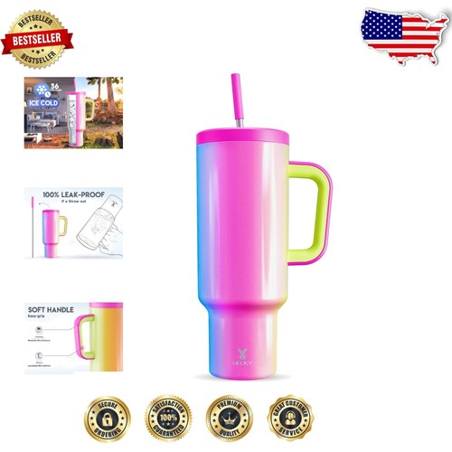 Travel-Ready 50 oz Tumbler with Lid, Handle, and Silicone Straw - Carnival Color