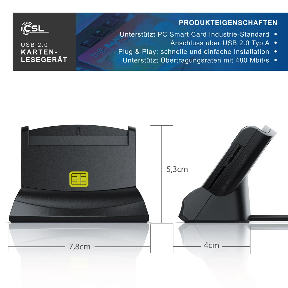 CSL Cardreader USB 2.0 Chipkartenleser smart card reader - Smart Cards und Sim - Bild 4 von 4