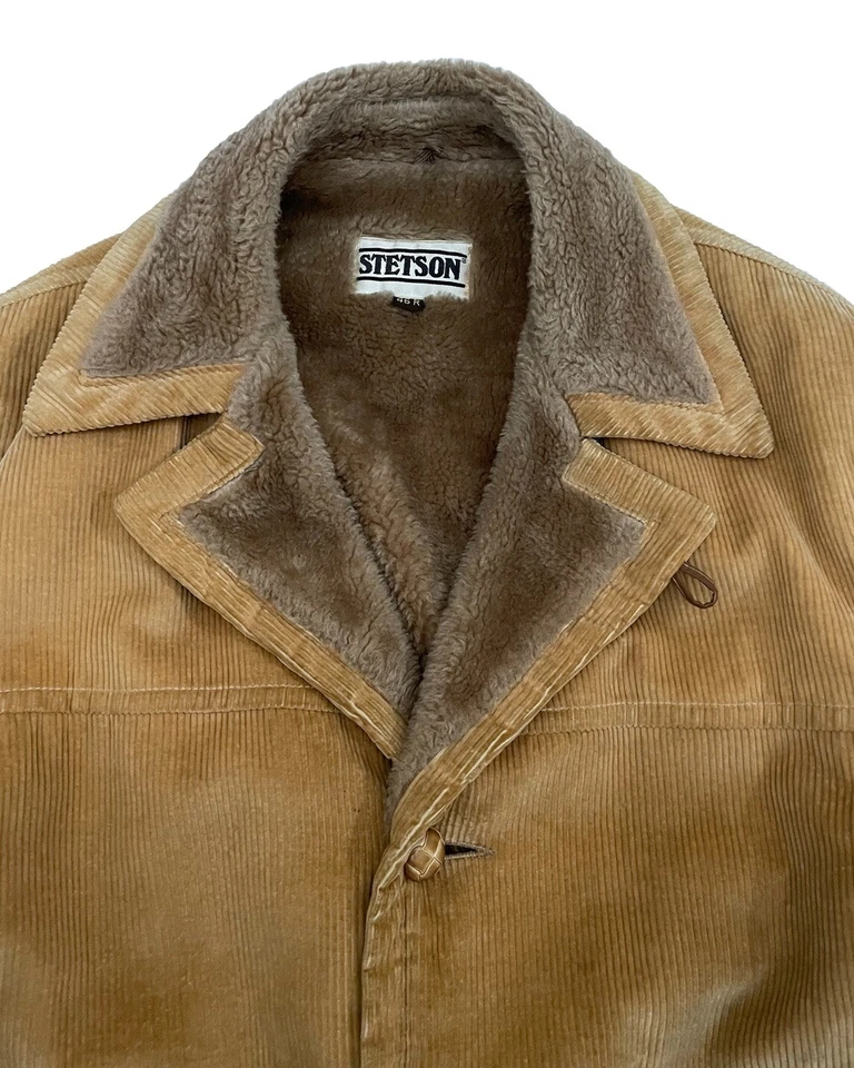 Vintage Stetson Corduroy Sherpa Lined Jacket 46R Tan Western Cowboy Made in USA - Image 3 of 4