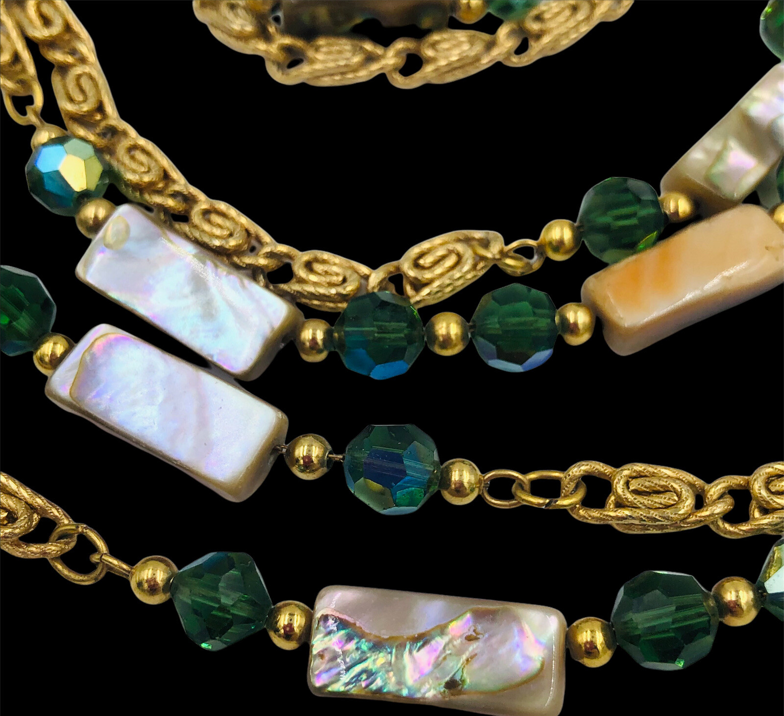 Flapper Length MOP Abalone Small Chain Green Auro… - image 6