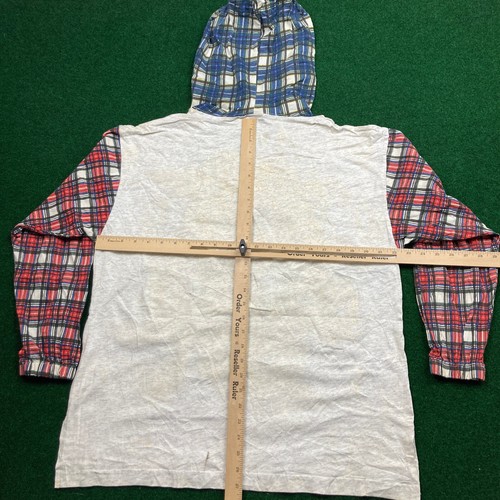 Vintage Disney Shirt Mens M Gray Blue Red Hoodie Plaid Mickey Donald Pluto 90s - 第 14/17 張圖片