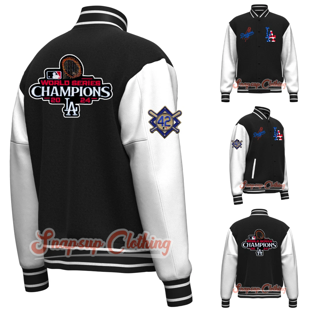 LA Dodgers Black & White World Series Champions 2024 Varsity Jacket