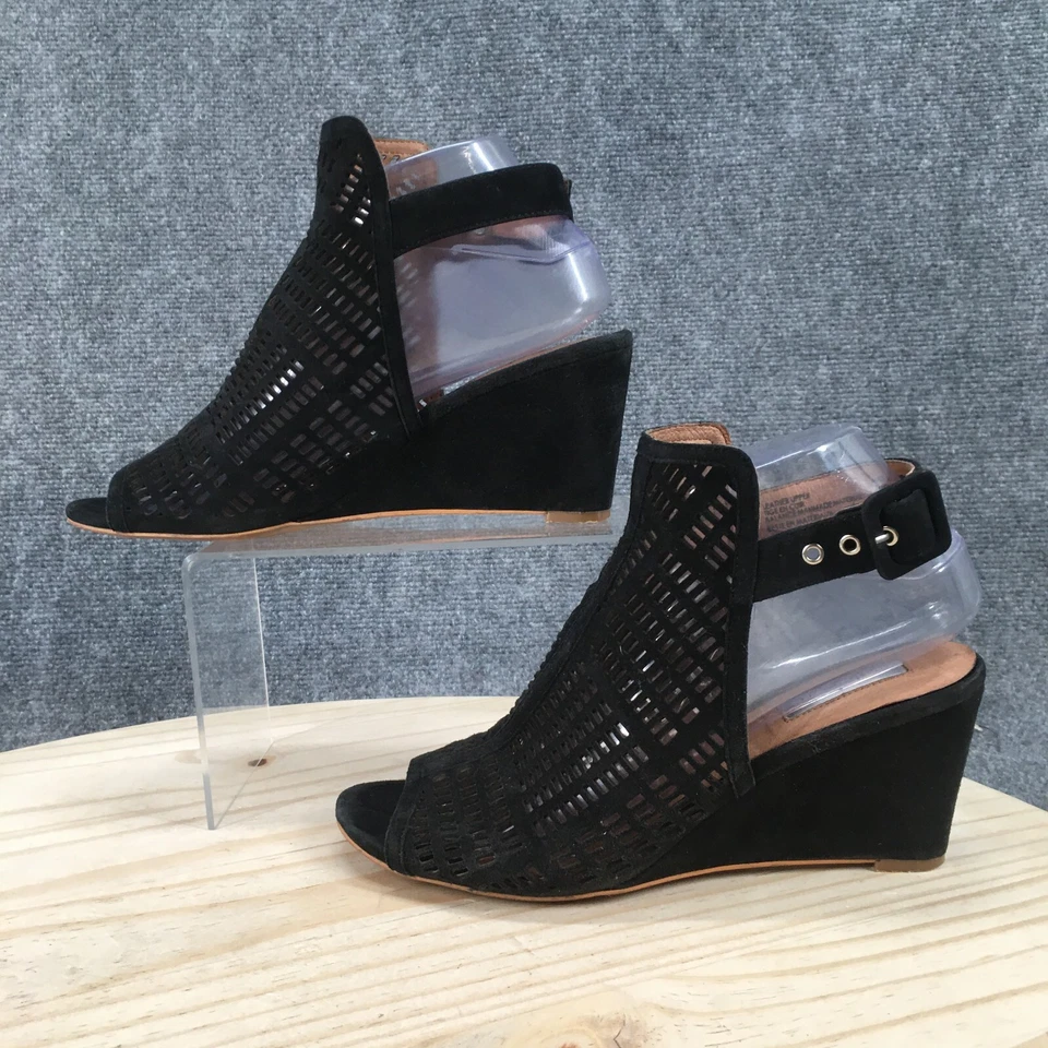 Галогенные женские сандалии Nordstrom 7,5 М с ремешком на танкетке с открытым носком черные замшевые - Изображение 2 из 4