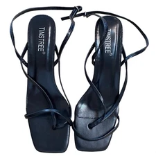 TINSTREE Strappy Heels Black  Lace-Up Square Toe Open Sandals Size 10
