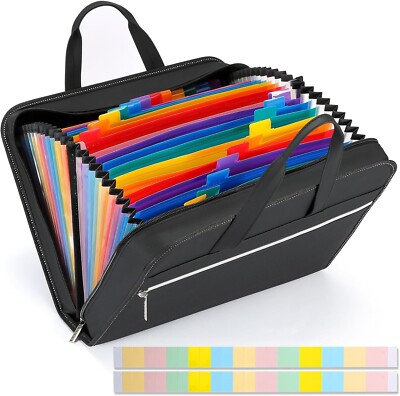PU Leather Accordian File Organizer 26 Pockets,Expanding File
