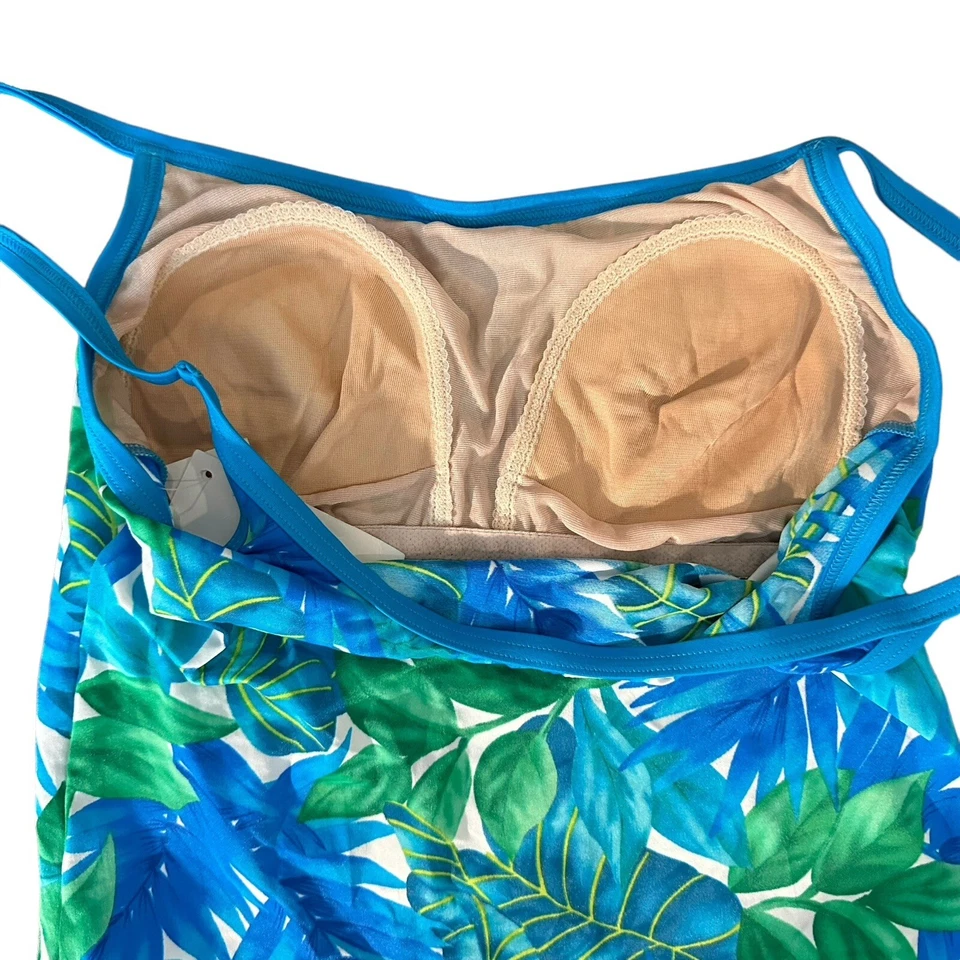 NUEVO CON ETIQUETAS VINTAGE Speedo Swim Mujer 8 Tankini Brillante Tropical Floral Verde Azul Años 90 Foto 2 de 4
