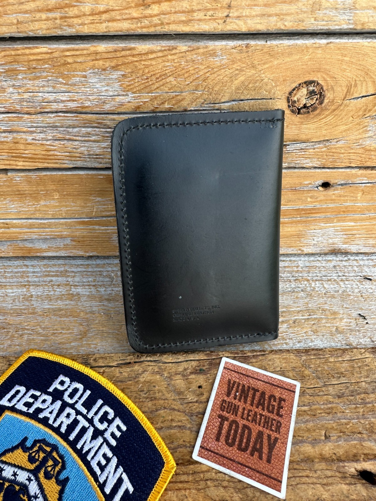 Shield Wallets Inc Plain Black Leather 2 ID Window NYPD Badge Wallet eBay