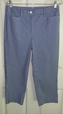 Talbots Sz 6 31x22 Blue Gingham Perfect Skimmers Flat Front Cropped Pants EUC