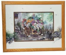 H Andre Blanche Framed Signed Art Print, Ready For Market, Floral Cart