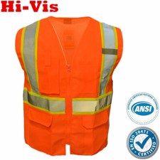 Safety Work Hi Vis ANSI Class 2 Reflective Tape Vest High Visibility Neon Orange