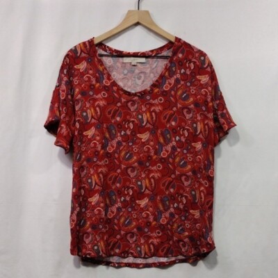 Loft Floral Popover Blouse Womens L Red Multicolor Paisley Cottagecore Peasant