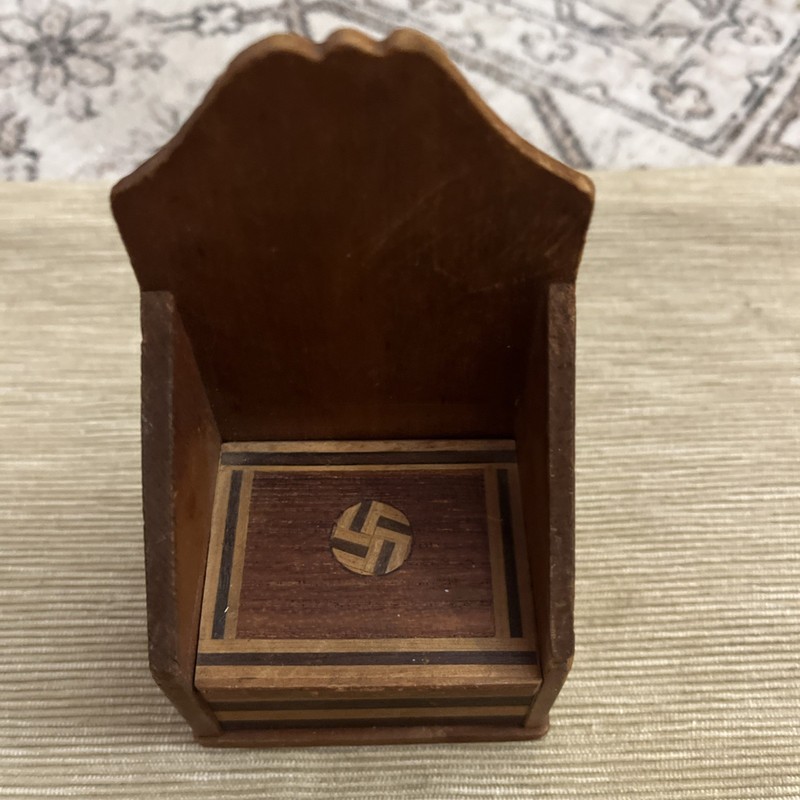 VINTAGE SWASTIKA DECORATION ON EMPTY WOODEN MATCH BOX 2” By 4.5”