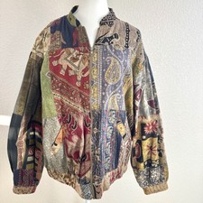 Sacred Threads Patchwork Jacket M/L Boho Festival African Ethnic Zip Cotton Coat