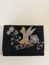 Disney Tinker Bell Black Small Tri-Fold Snap Wallet Floral ID Window