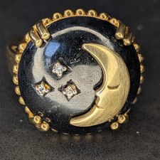 11.2g Gold on sterling silver giuseppe perez white spinel moon stars ring size S