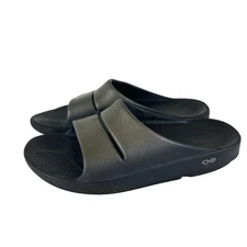 OOFOS Slides Womens sz 10 Mens sz 8 Recovery Sandals Arch Support Black Gold