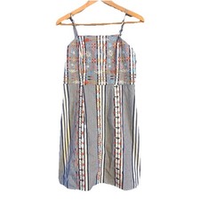 Altar'd State Boho Summer Dress, Women's Size S, Floral Embroidery Over Stripes
