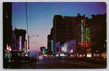 Vintage Night View Central Avenue St. Petersburg FL Photochrome Postcard