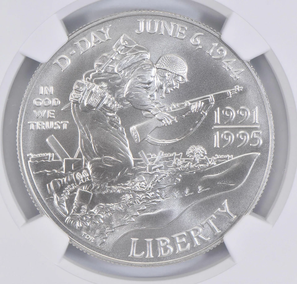 MS70 1991-1995 D WWII 1993 Commemorative Silver Dollar NGC *7194 - Image 3 of 4