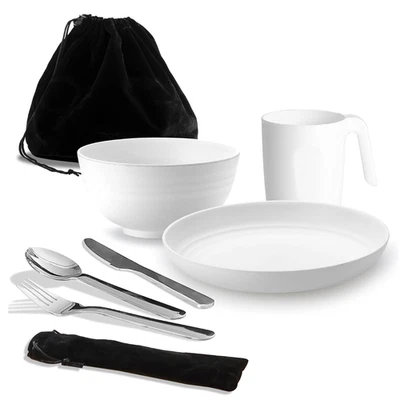 Camping Besteck Set Edelstahl Messer Gabel Löffel Tasse Schüssel Teller Outdoor - Bild 1 von 4