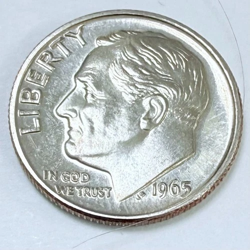 1965 SMS Roosevelt Dimer 10c US Coin, AU ABOUT UNCIRCULATED  #6992