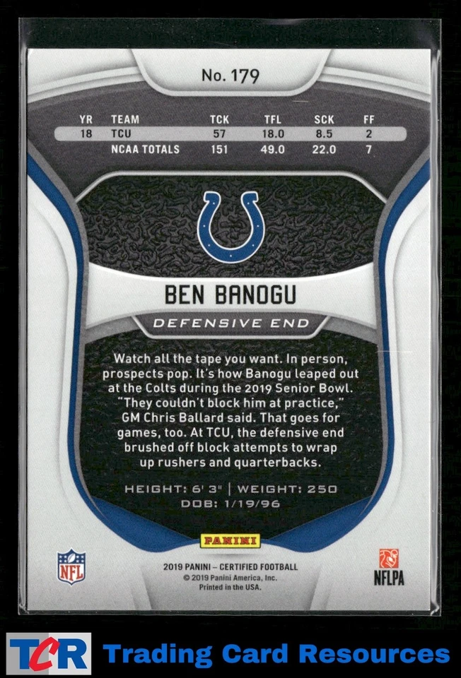 2019 Panini Certified #179 Ben Banogu Mirror Red #/99 - Image 2 of 2