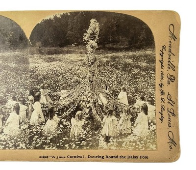 A June Carnival Girls Dancing around the Daisy Pole Keystone Stereoview 1900 L1