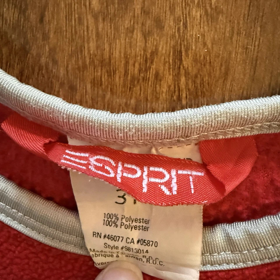 Pullover polar rojo vintage Y2K Esprit bordado con logotipo 3T Spellout Foto 4 de 4