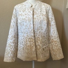 Chicos Ombre Jacquard Animal Print Jacket Open Front Gold Trim Size 1 Women 8-10