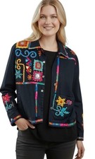 Vintage 90  s Embellished Jacket Women  s M Embroidered Cotton Boho Artsy
