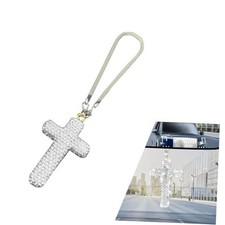 Cross for Car Mirror Hanging, Bling Crystal Rhinestone Cross Rear View Silver