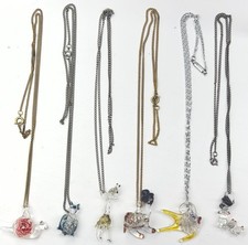 6 Vintage Art Glass Animal Pendant Necklaces Giraffe Owl Fish Turtle Snail RARE