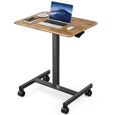 DUMOS Small Standing Desk Mobile Portable Rolling Laptop PC Table on Wheels A...