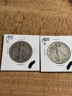 1918 S & 1920 S Walking Liberty Half Dollars 90% Silver