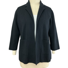 J. Crew Sophie Open Front Sweater Blazer XXL Black J0244 Wool Blend Classic Prep